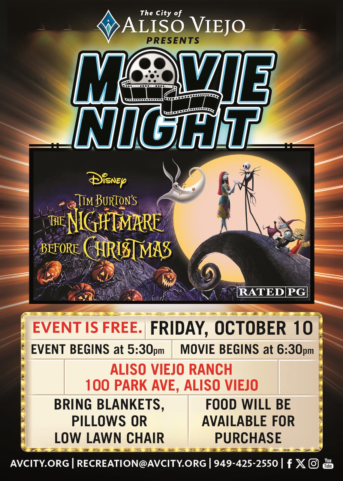 Nightmare Before Christmas Movie Night 2025 Flyer
